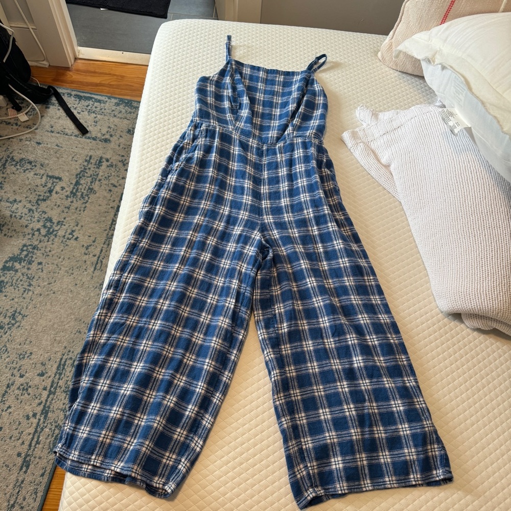 Old Navy Blue Gingham Jumpsuit Sleeveless Wide-Leg